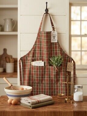 Park Designs Loomed Plaid Cotton Apron Farmhouse Cabin Core Red Green